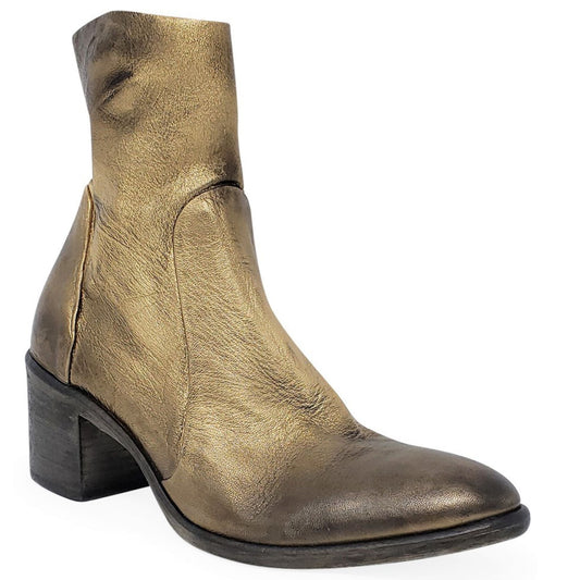 Antique Gold Leather Ankle Boot