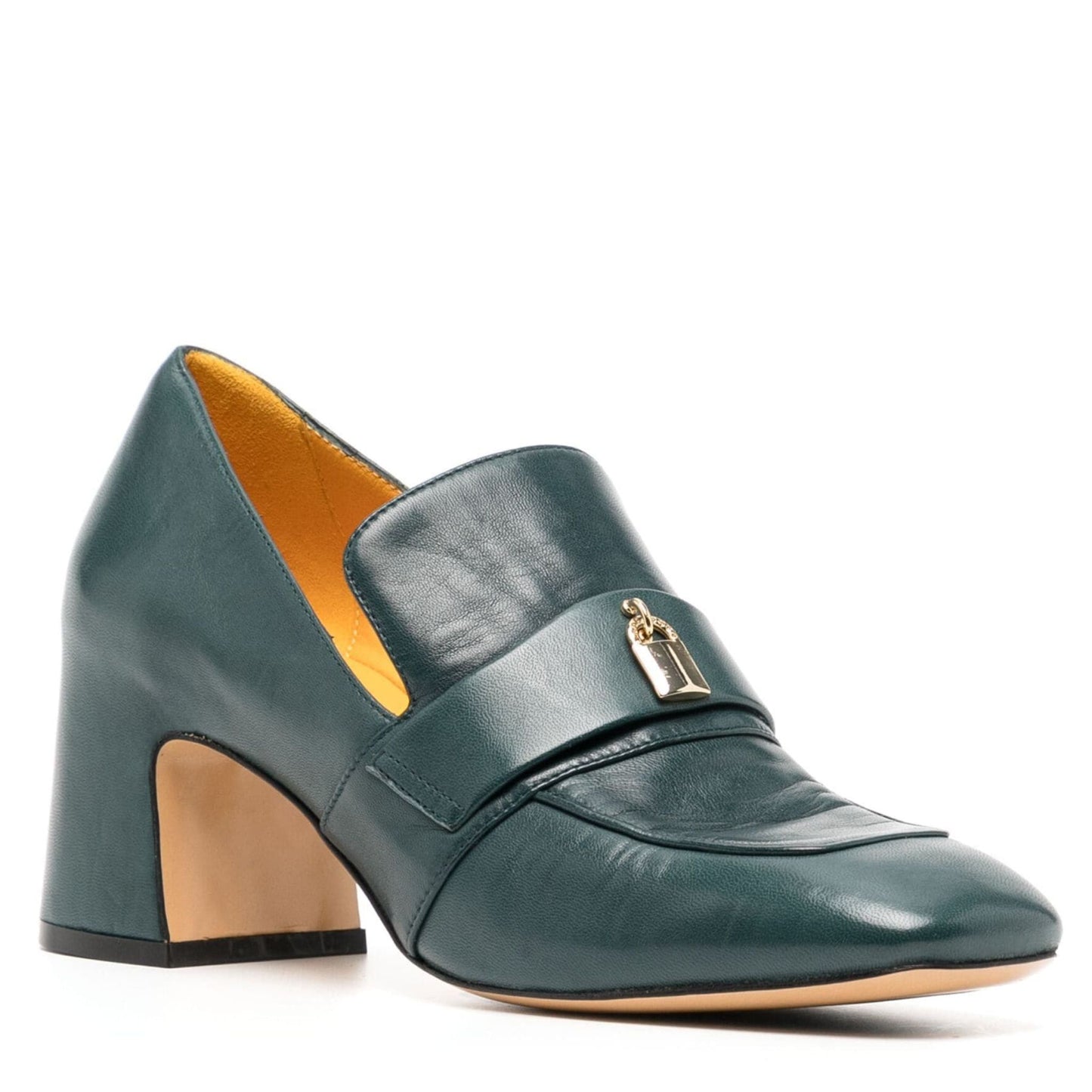 Teal Leather Lock Heel Loafer