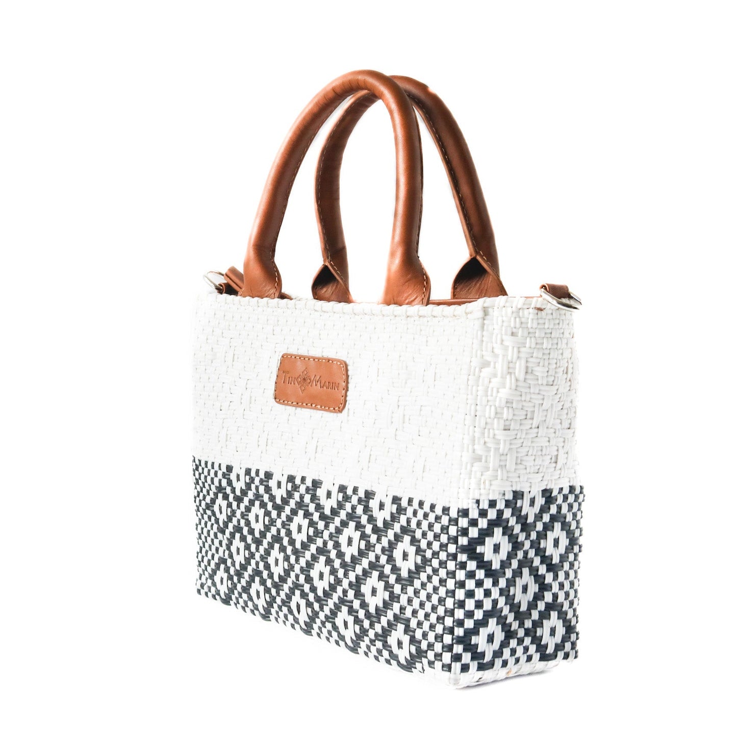 Tin Marin White Small Woven Crossbody Bag with Leather