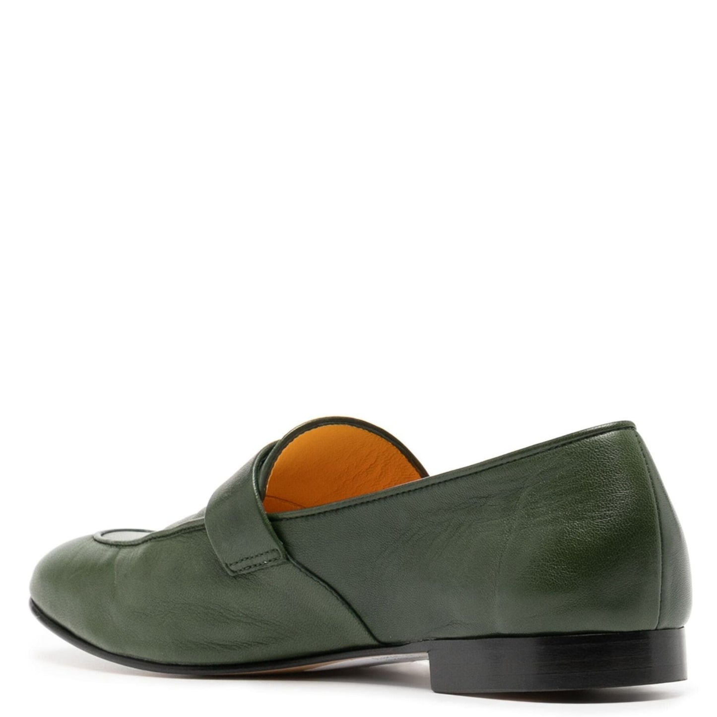 Green Leather  Lock Flat Loafer