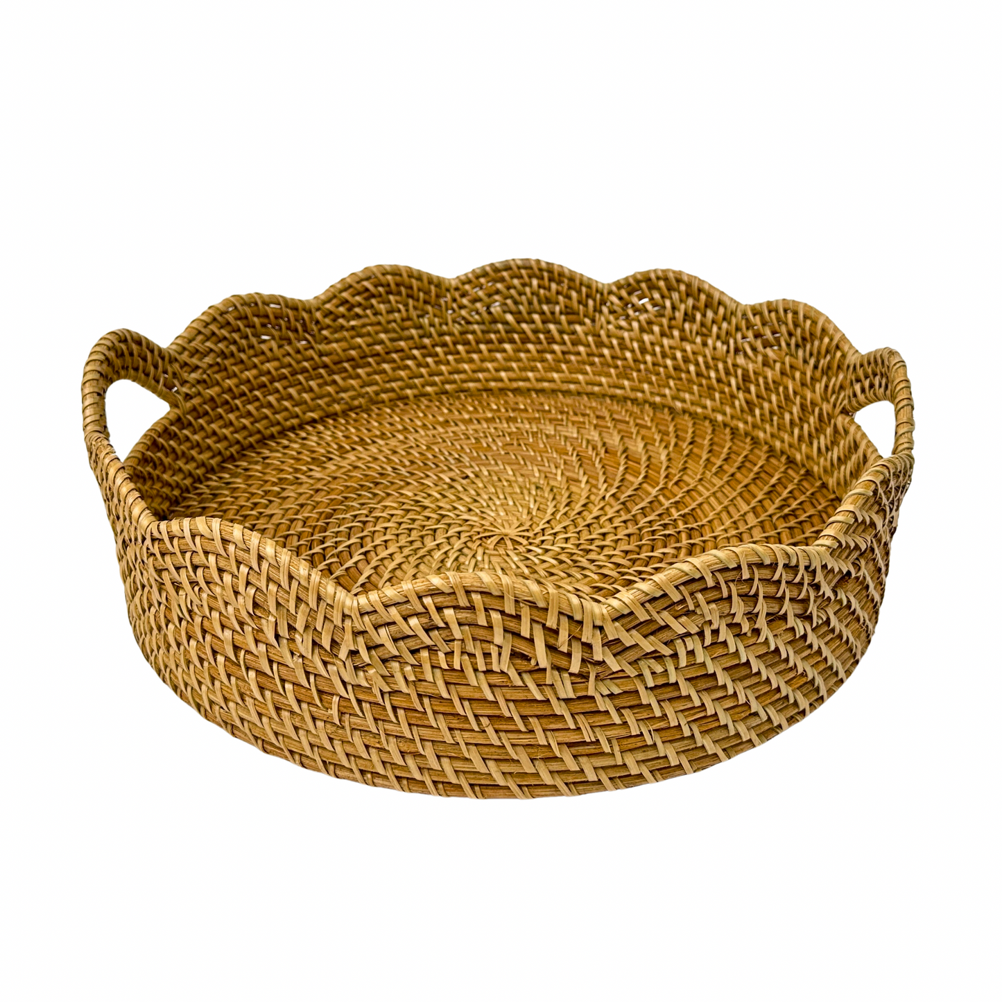 Lily Round Scalloped Rattan Serving Tray