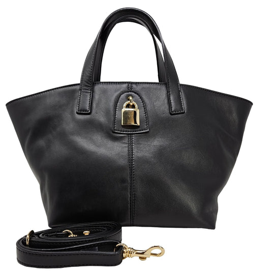 Madison Maison x Joan Hornig Black Leather Lock Tote Bag