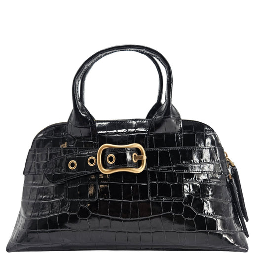 Niky Black Moc Croc Leather Mini tote Bag