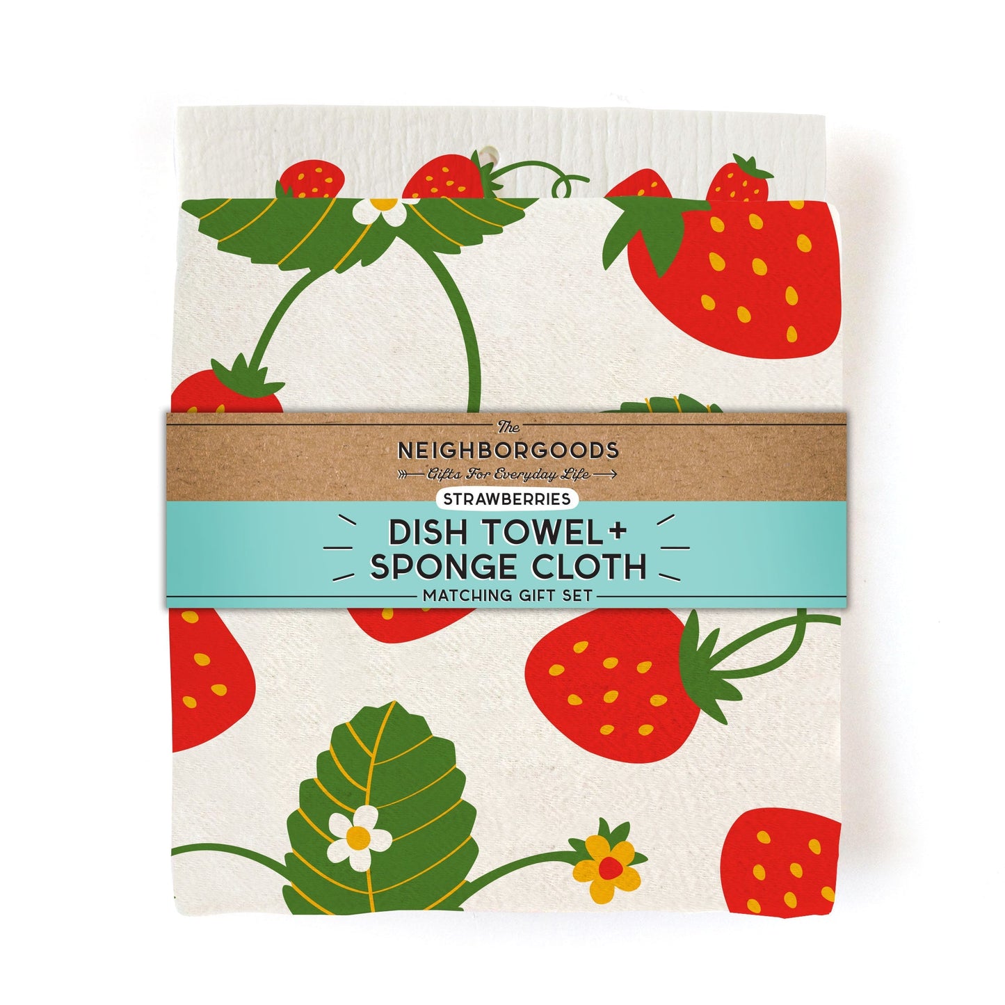 Strawberry Dish Towel + Sponge Cloth Gift Set