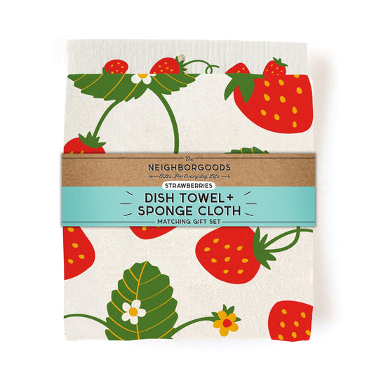 Strawberry Dish Towel + Sponge Cloth Gift Set