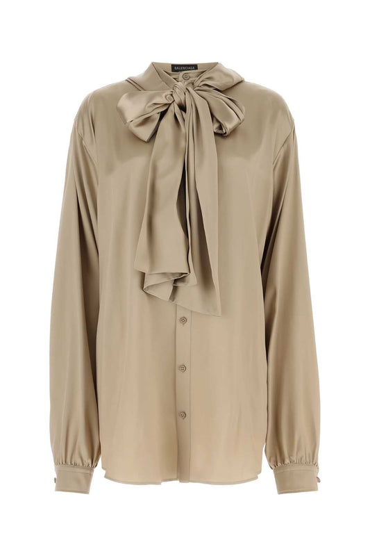 Balenciaga Women Cappuccino Satin Oversize Shirt