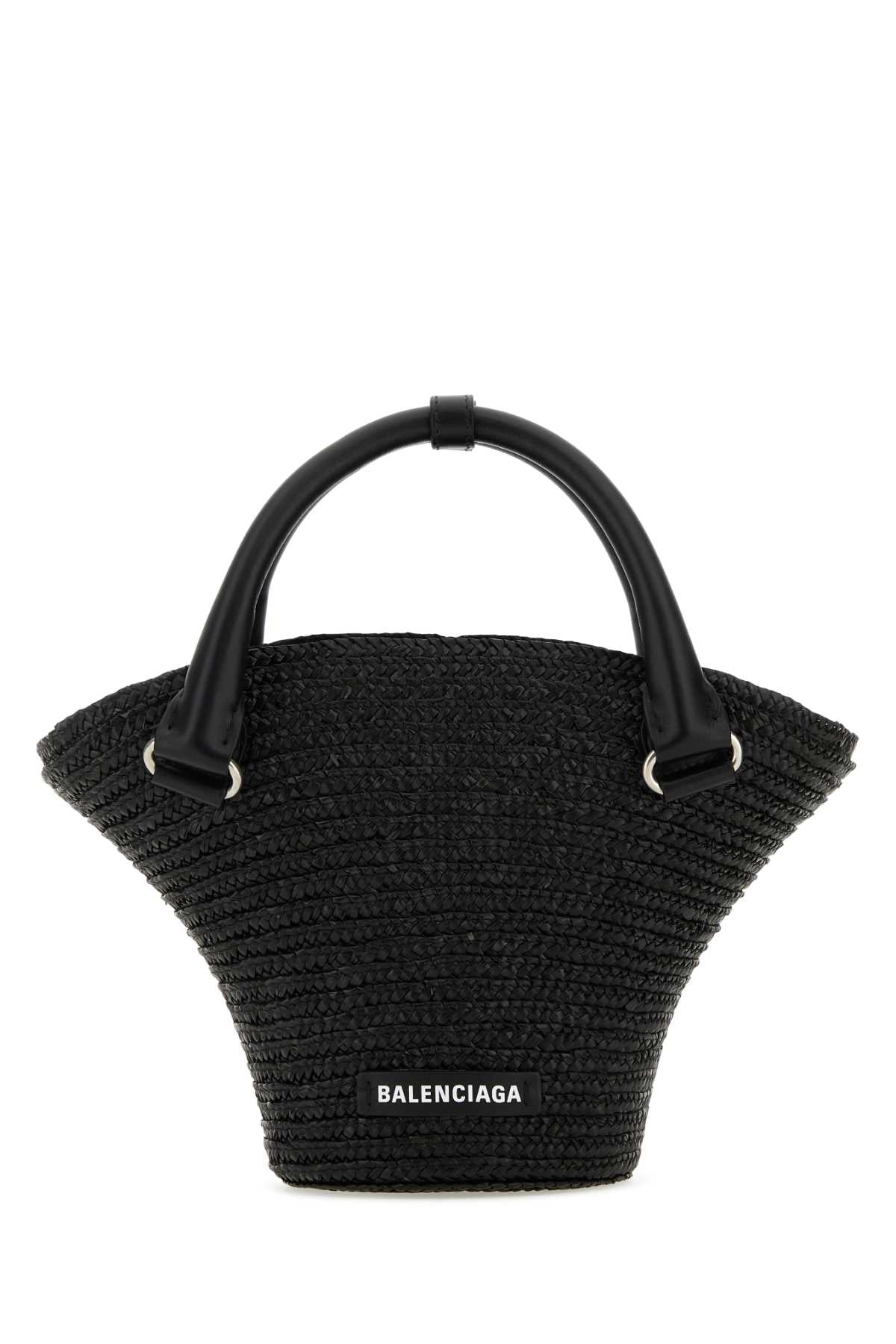 Balenciaga Women Black Straw Mini Beach Handbag