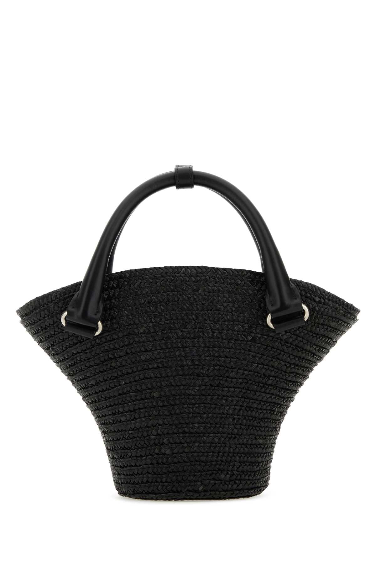 Balenciaga Women Black Straw Mini Beach Handbag