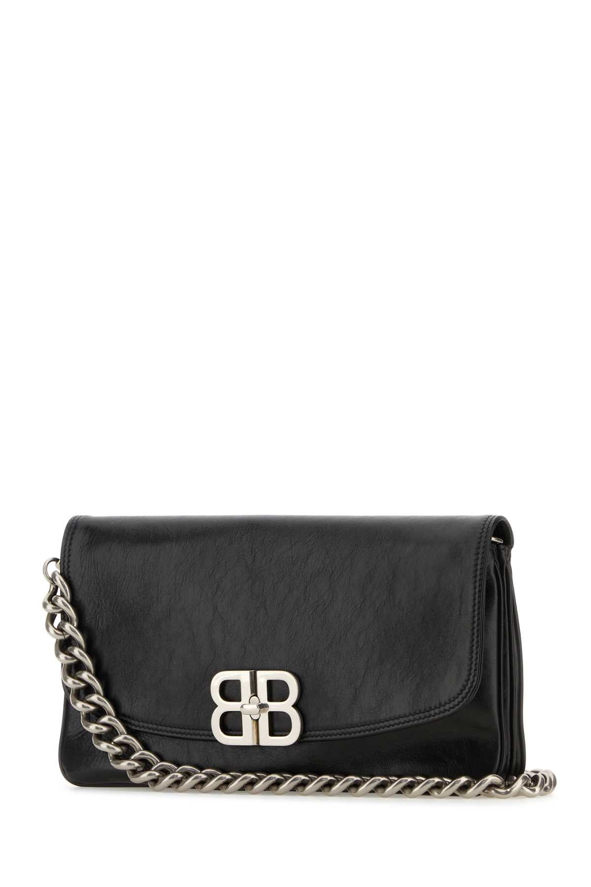 Balenciaga Women Black Leather Medium Bb Soft Flap Clutch