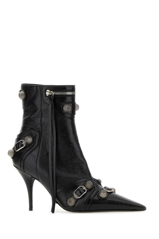 Balenciaga Women Black Leather Cagole Ankle Boots