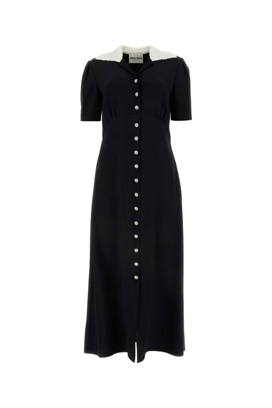 Miu Miu Women Black Crepe Shirt Dress