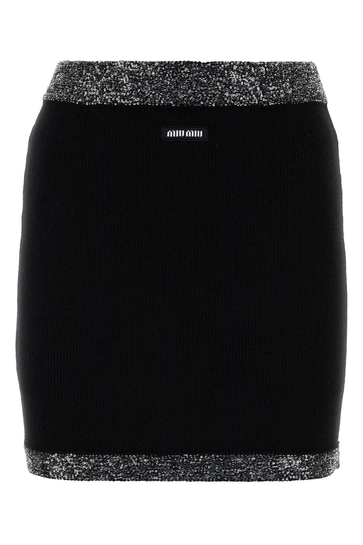 Miu Miu Women Black Stretch Cashmere Blend Mini Skirt