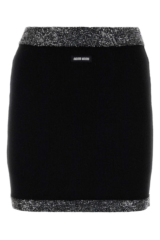 Miu Miu Women Black Stretch Cashmere Blend Mini Skirt