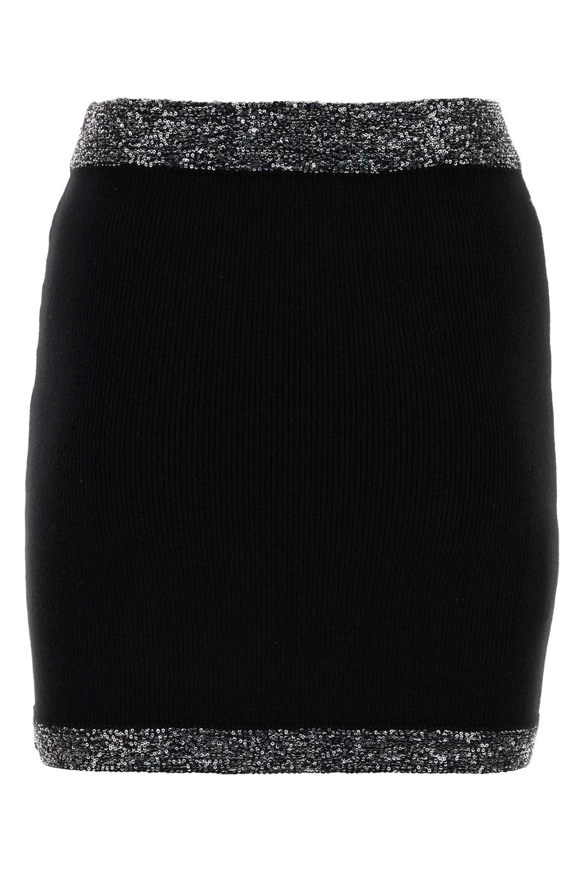 Miu Miu Women Black Stretch Cashmere Blend Mini Skirt