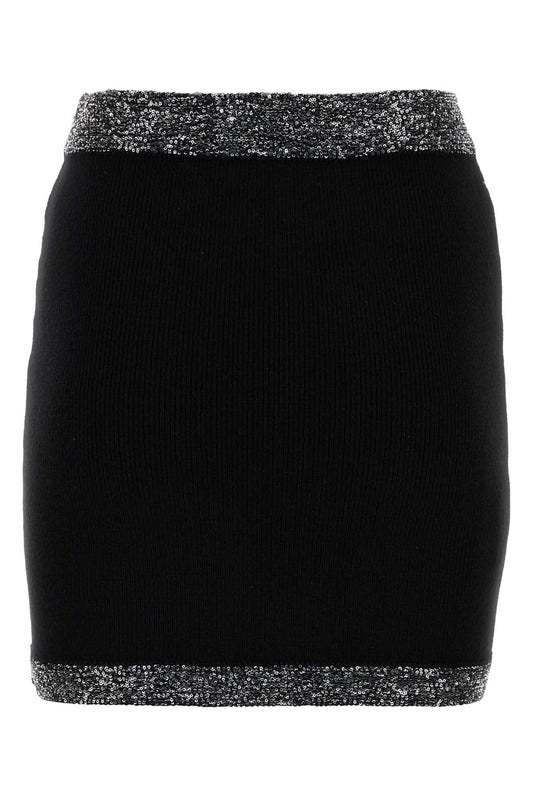 Miu Miu Women Black Stretch Cashmere Blend Mini Skirt