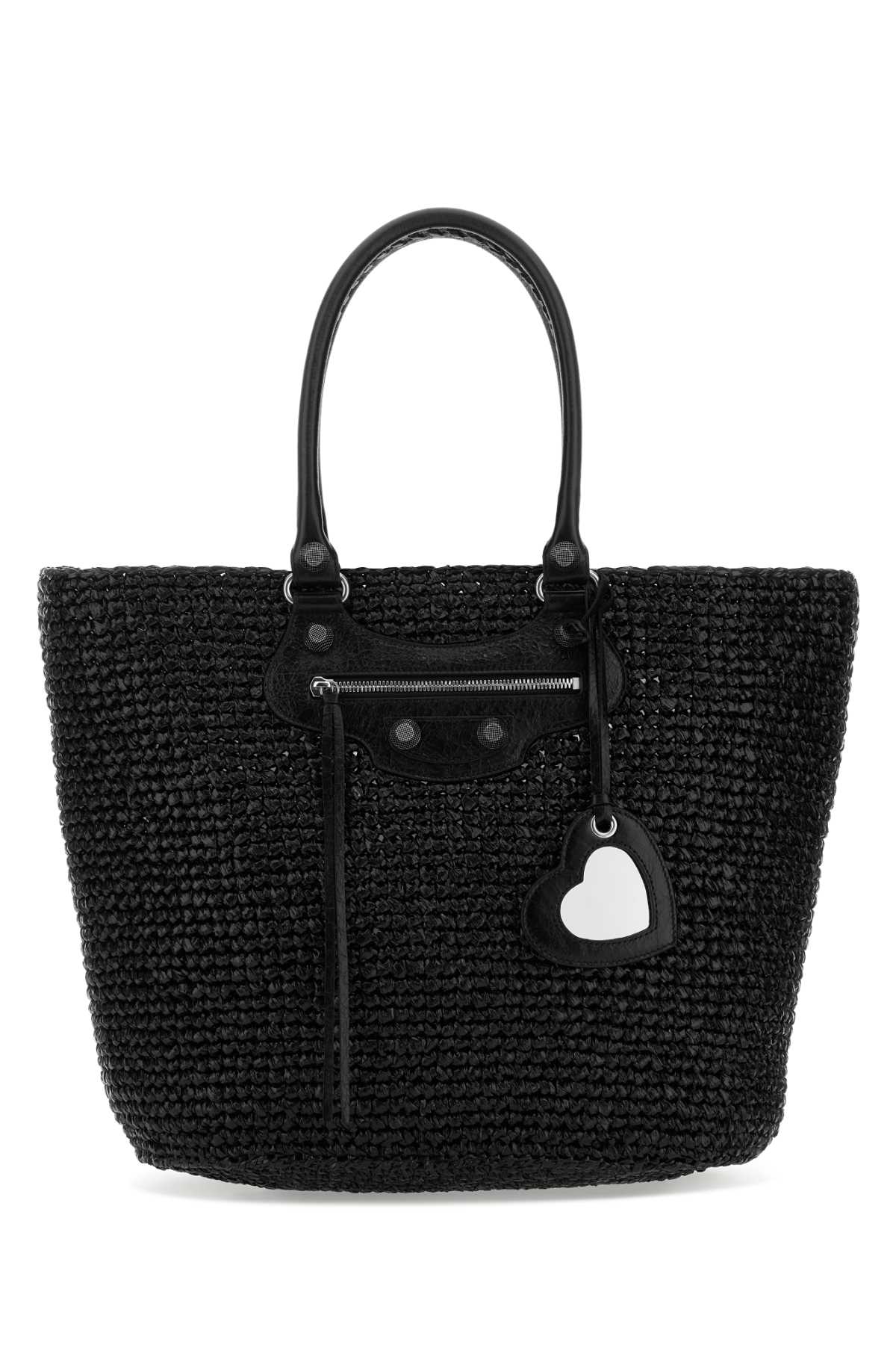 Balenciaga Women Black Raffia Large Le Cagole Panier Shopping Bag