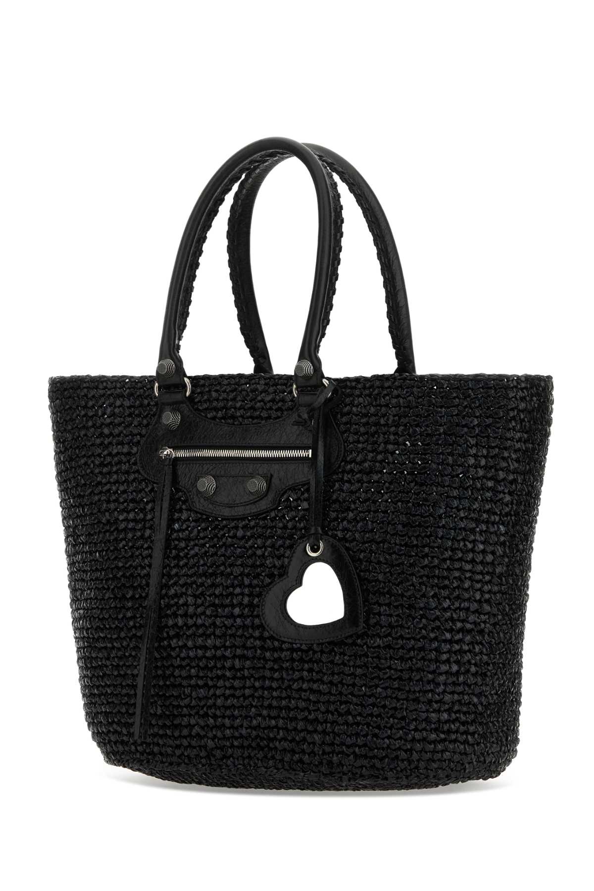 Balenciaga Women Black Raffia Large Le Cagole Panier Shopping Bag