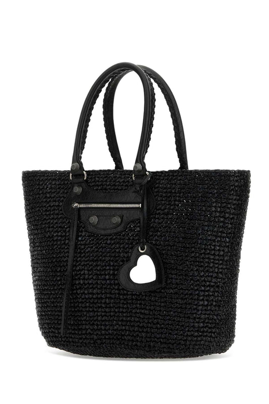 Balenciaga Women Black Raffia Large Le Cagole Panier Shopping Bag