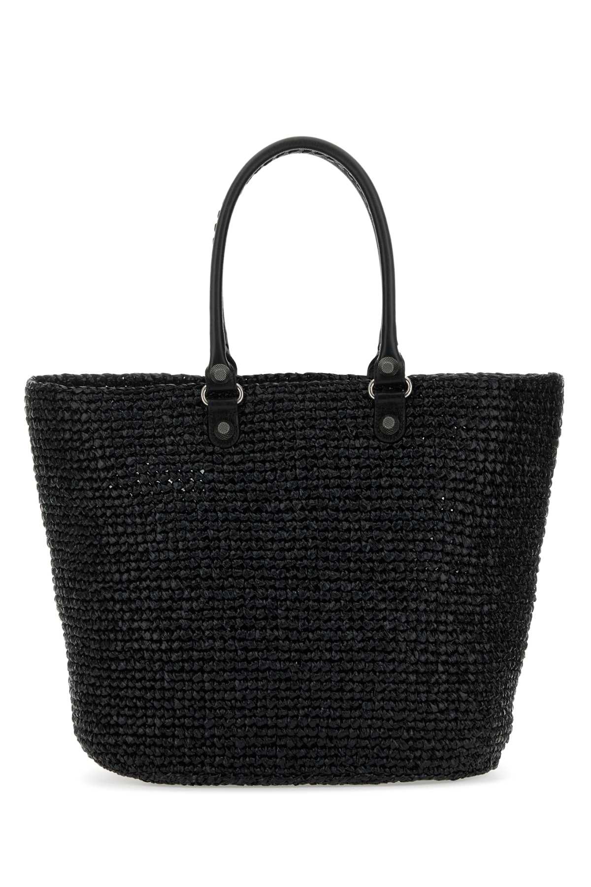 Balenciaga Women Black Raffia Large Le Cagole Panier Shopping Bag