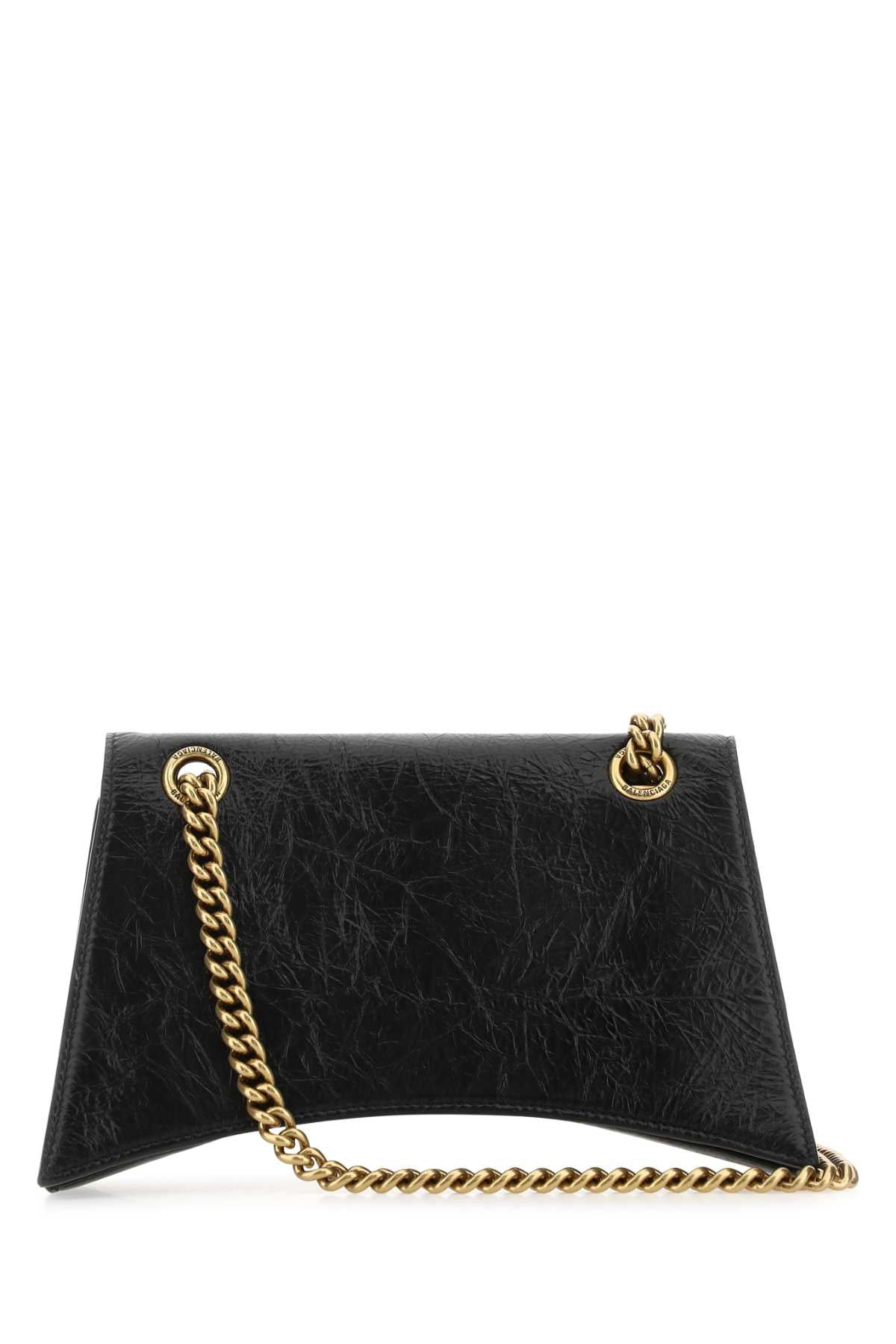 Balenciaga Women Black Leather Small Crush Shoulder Bag