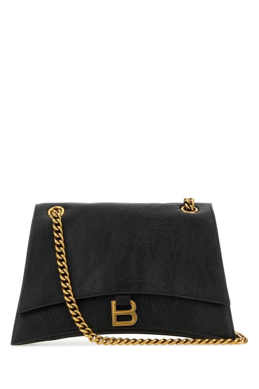 Balenciaga Women Black Leather Medium Crush Shoulder Bag