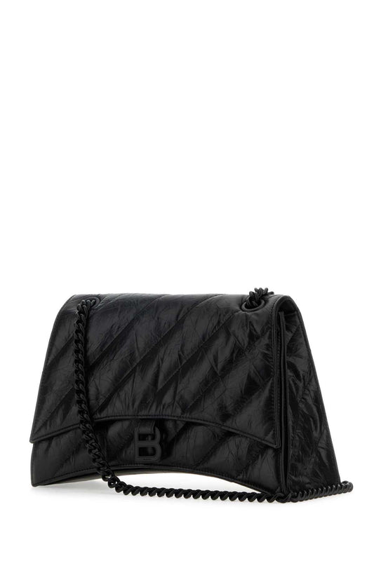 Balenciaga Women Black Leather Medium Crush Shoulder Bag
