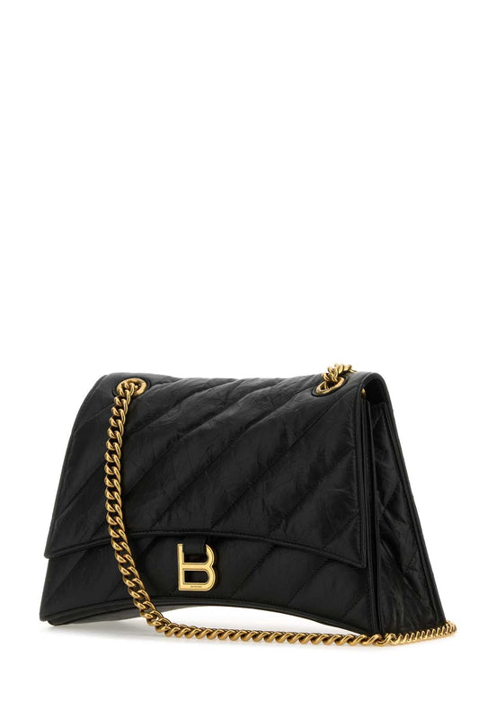 Balenciaga Women Black Leather Medium Crush Shoulder Bag