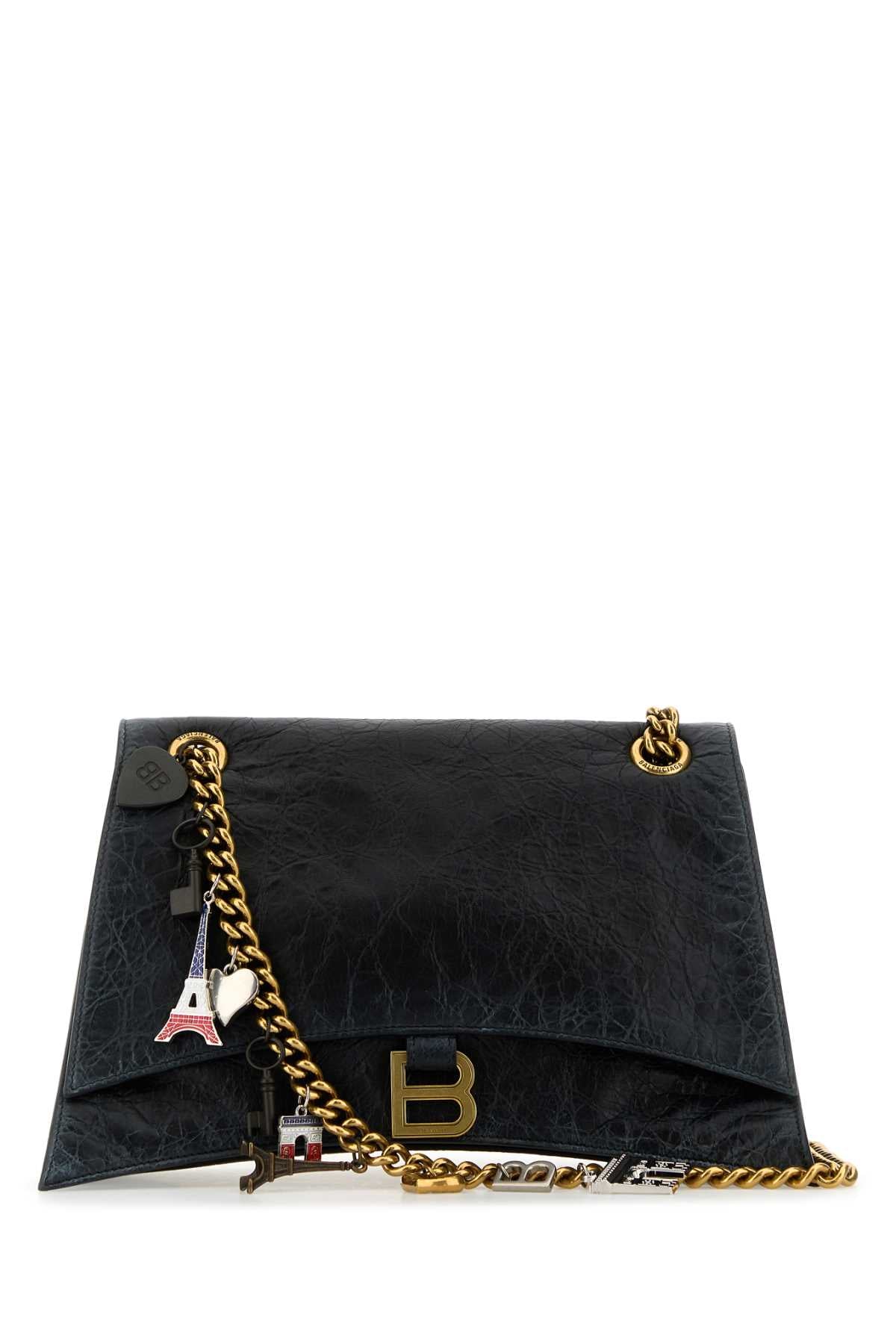 Balenciaga Women Black Leather Medium Crush Chain Shoulder Bag
