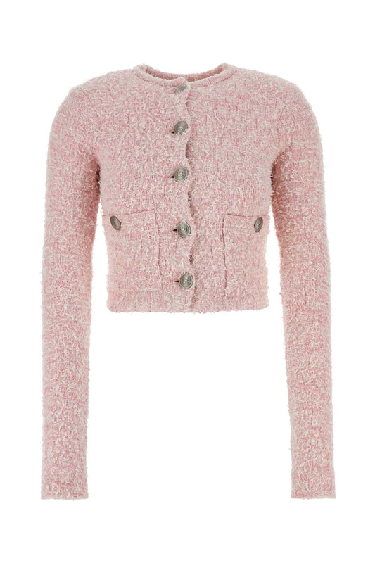 Balenciaga Women Pink Tweed Cardigan