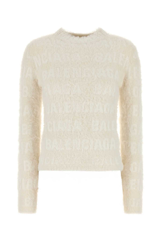 Balenciaga Women Ivory Wool Blend Sweater