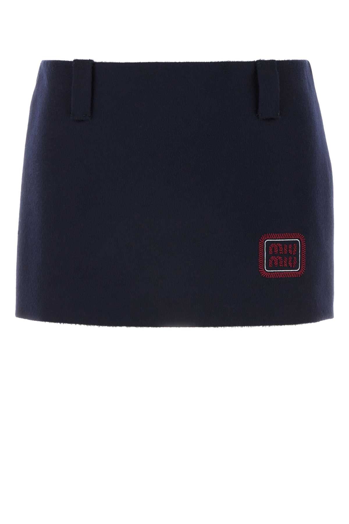 Miu Miu Women Midnight Blue Wool Blend Mini Skirt