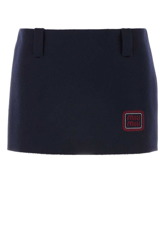 Miu Miu Women Midnight Blue Wool Blend Mini Skirt