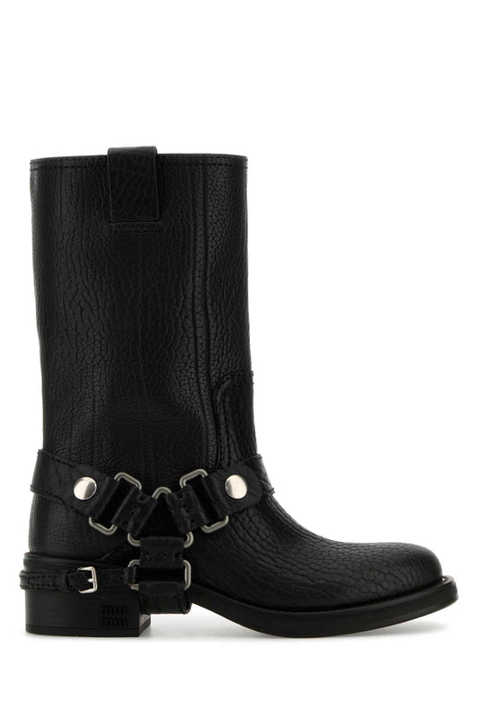 Miu Miu Women Black Leather Ankle Boots