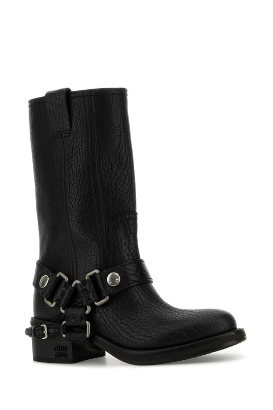 Miu Miu Women Black Leather Ankle Boots