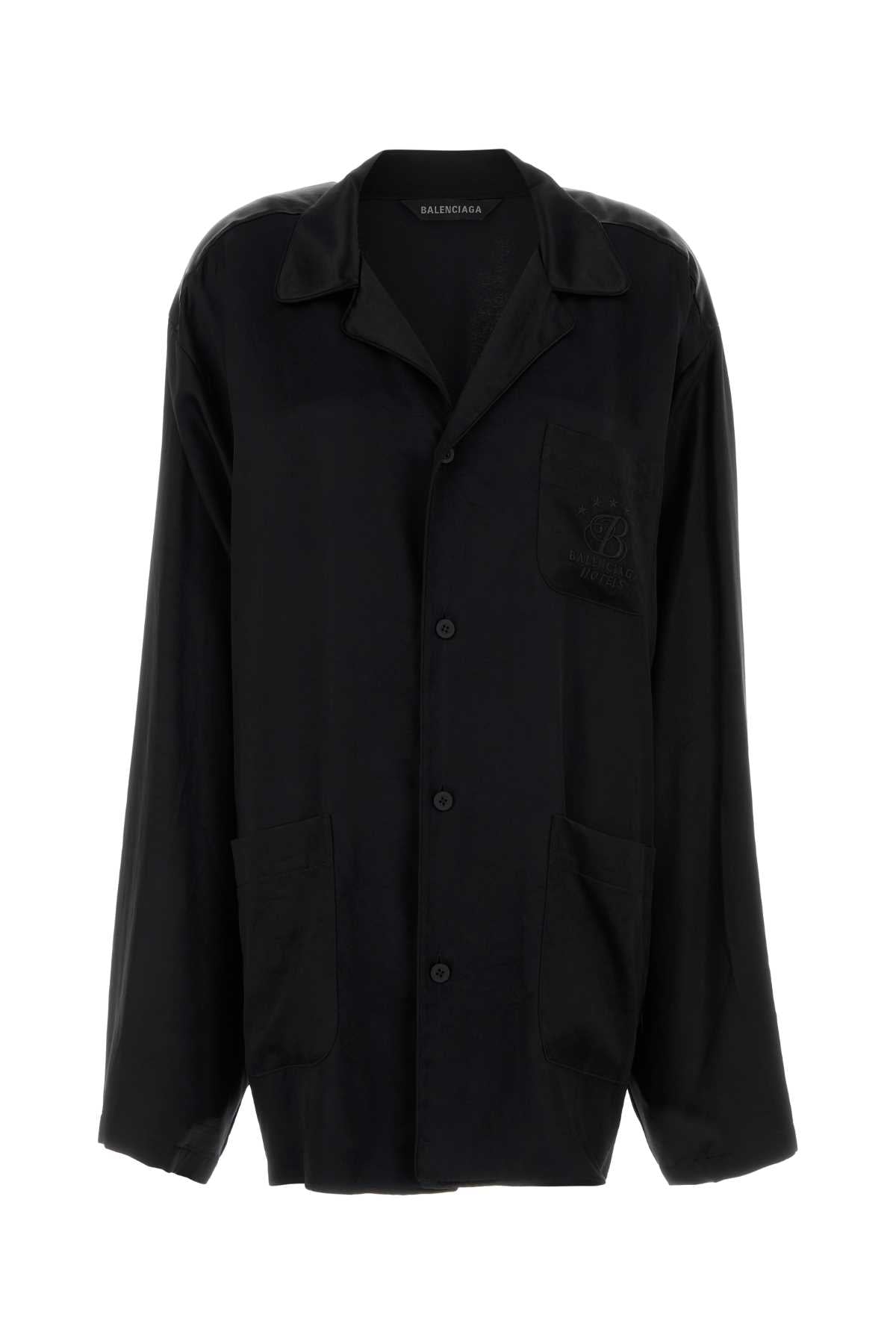Balenciaga Women Black Satin Oversize Shirt