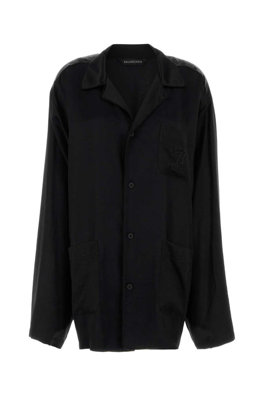 Balenciaga Women Black Satin Oversize Shirt