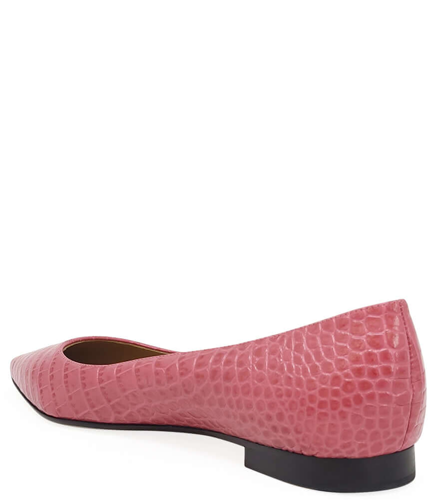 Pink Leather Croc Print Flat