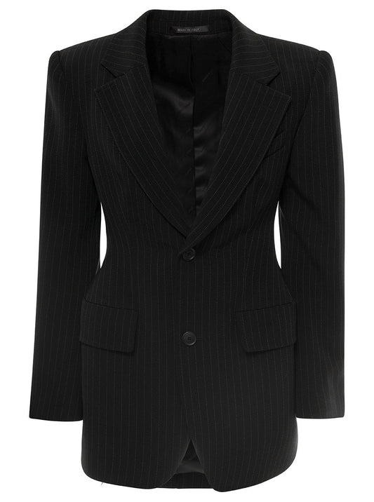 Balenciaga Women 'Hourglass' Black Pinstripe Single-Breasted Jacket In Stretch Wool Woman