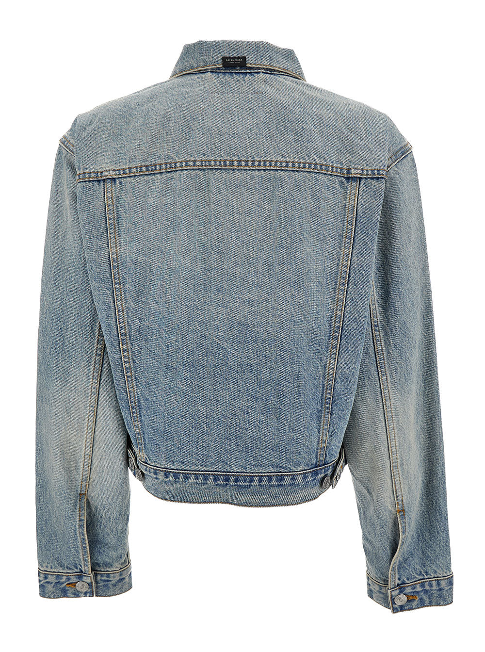 Balenciaga Women Light Blue Cropped Jacket With Logo Patch At The Back In Cotton Denim Woman
