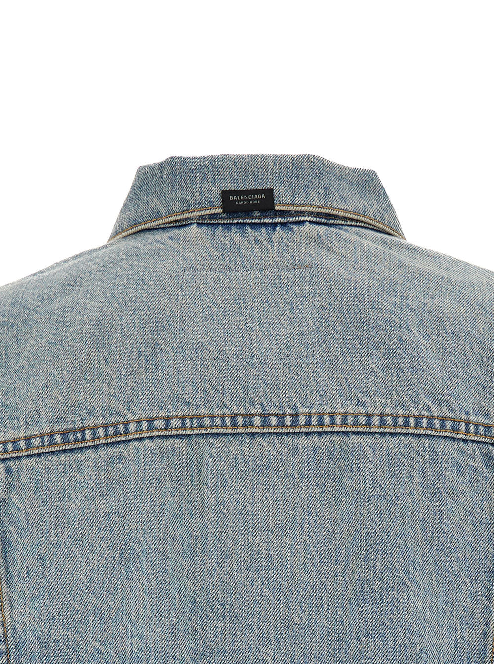 Balenciaga Women Light Blue Cropped Jacket With Logo Patch At The Back In Cotton Denim Woman