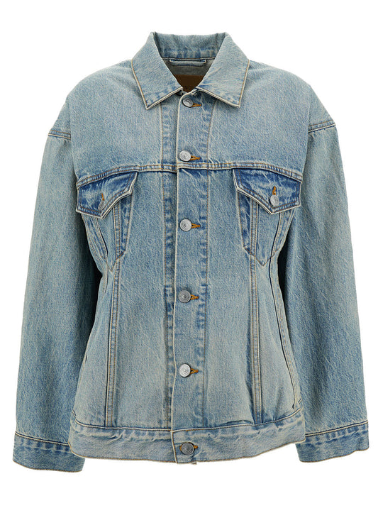 Balenciaga Women 'Hourglass' Light Blue Jacket With Branded Buttons In Cotton Denim Woman
