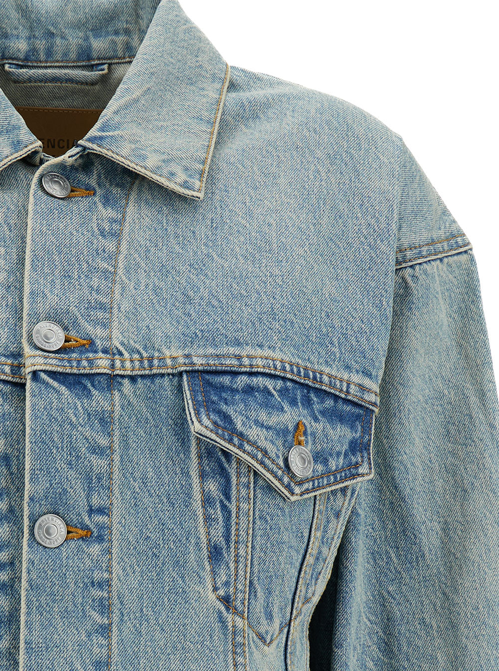 Balenciaga Women 'Hourglass' Light Blue Jacket With Branded Buttons In Cotton Denim Woman
