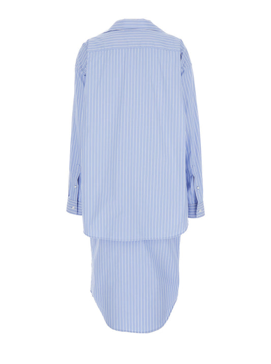 Balenciaga Women Light Blue Layered Shirt Dress With Bb Logo Embroidery In Cotton Woman