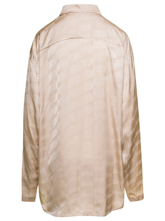 Balenciaga Women Beige Shirt With Logo Pattern In Viscose Woman