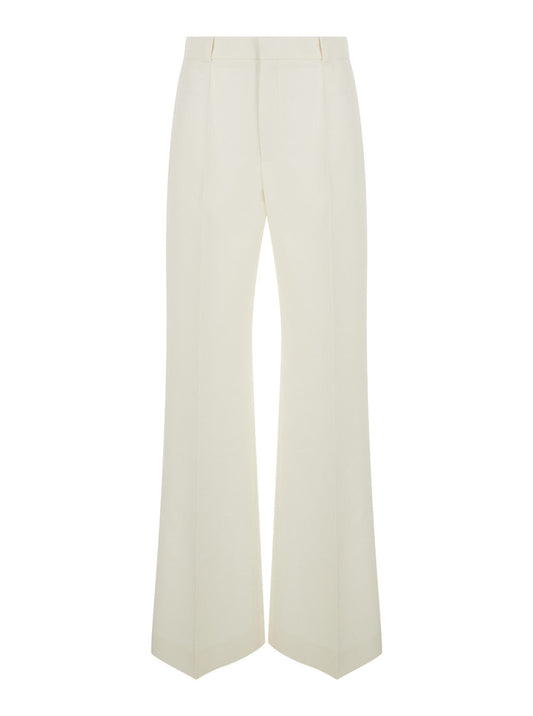 Chloé Women White Flared Trousers In Wool And Silk Woman
