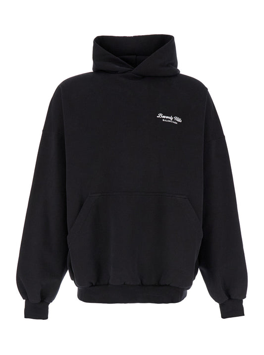 Balenciaga Women 'Beverly Hills' Oversized Black Hoodie With Logo Print In Cotton Woman