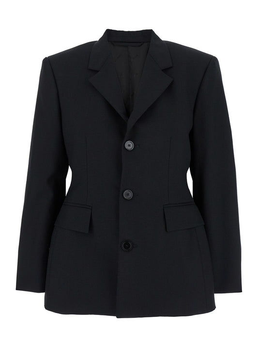 Balenciaga Women 'Hourglass' Black Single-Breasted Jacket With Notched Revers In Wool Woman