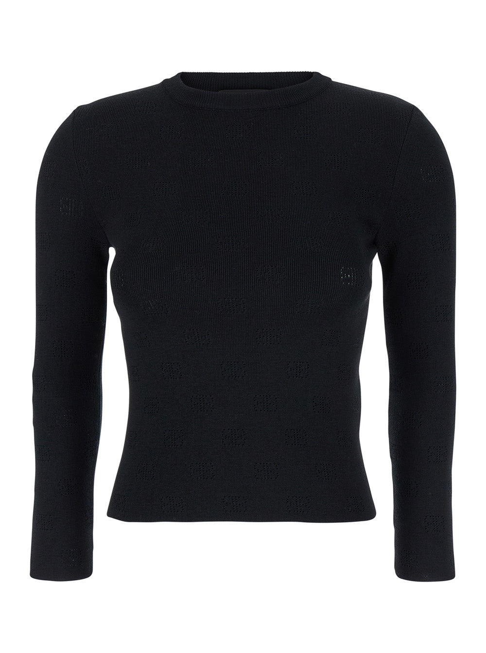 Balenciaga Women Black Sweater With All-Over Bb Motif In Open Knit Wool Woman