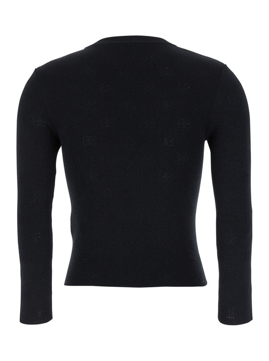 Balenciaga Women Black Sweater With All-Over Bb Motif In Open Knit Wool Woman