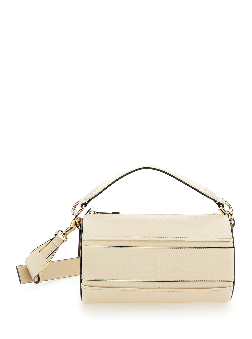 Chloé Women 'Woody' Cream White Tube Shoulder Bag With Engraved Logo In Leather Woman